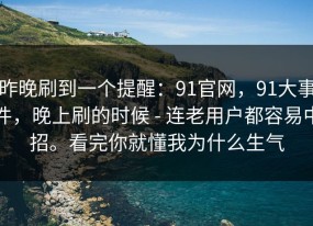 昨晚刷到一个提醒：91官网，91大事件，晚上刷的时候 - 连老用户都容易中招。看完你就懂我为什么生气